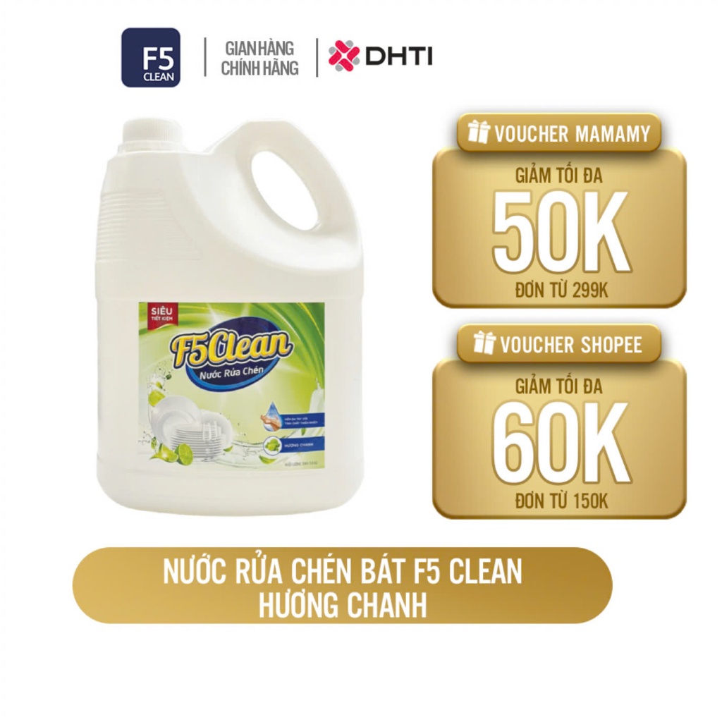 Ảnh Nước rửa chén bát F5 Clean 3,8kg hương chanh, mềm mại với da tay, gốc thực vật, thiên nhiên 1