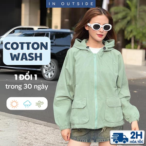Áo khoác nữ In Outside mũ to, chất liệu Cotton Wash, chống nắng tốt ngăn cản tia UV, Bảo hành khóa kéo 1 năm (Hộp)