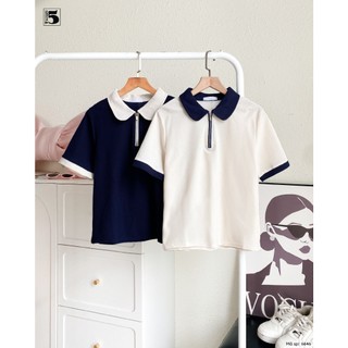 Áo Thun Nữ Cotton Cổ Polo Phối Khóa Kéo Trơn Năng Động Trẻ Trung - TwentyFive 6646