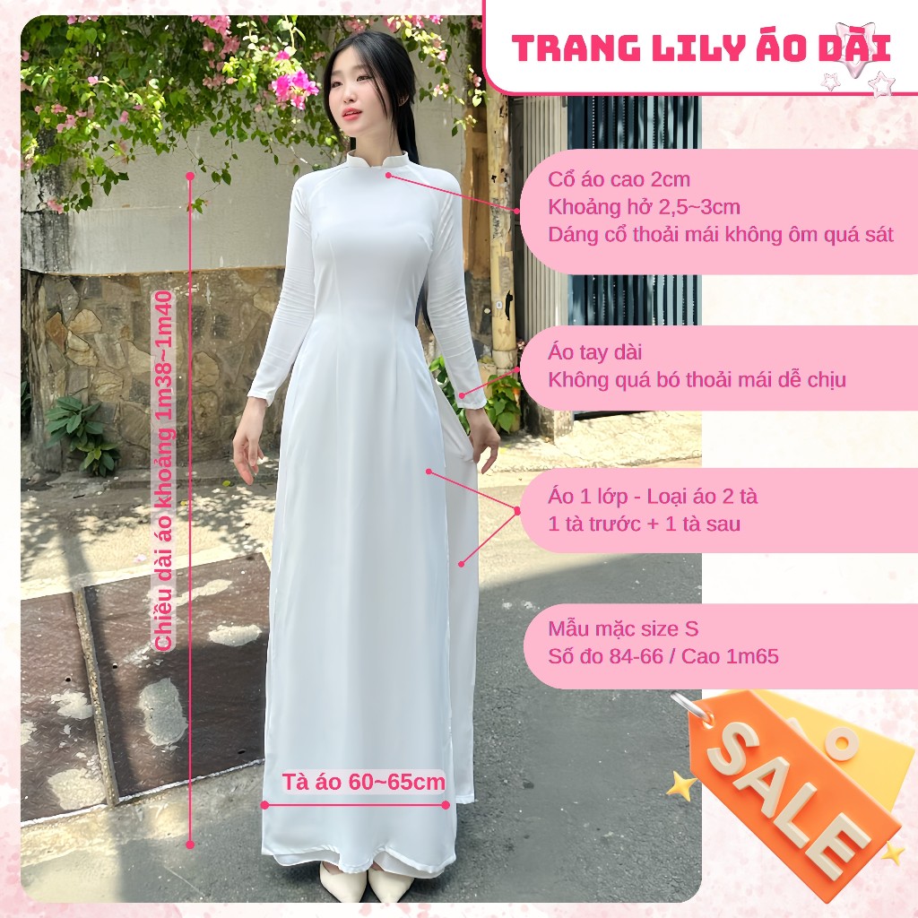 Áo dài học sinh cổ vuông hở, hotgirl, áo dài trắng tay dài, hai tà, cổ U, đồng phục học sinh cấp 3 - Trang Lily Áo Dài