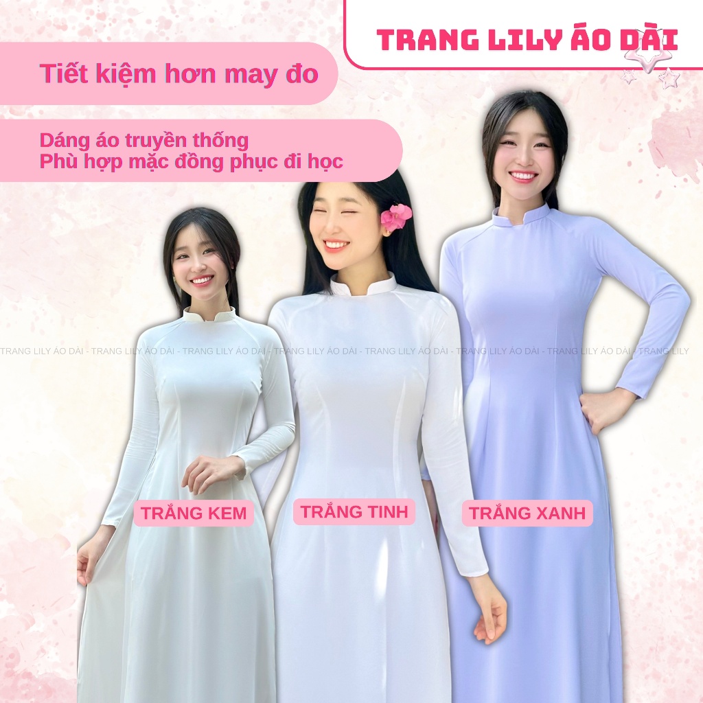 Áo dài học sinh cổ vuông hở, hotgirl, áo dài trắng tay dài, hai tà, cổ U, đồng phục học sinh cấp 3 - Trang Lily Áo Dài
