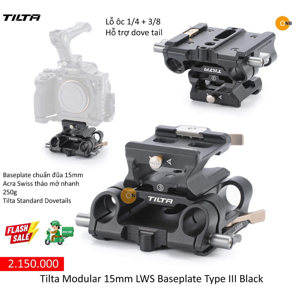 Tilta Modular 15mm LWS Base plate Type III - hỗ trợ arca swiss gắn