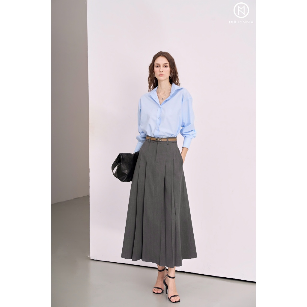 Ảnh Váy xếp ly dáng dài MOLLYNISTA công sở cao cấp thanh lịch nữ tính tôn dáng (không kèm belt) 2