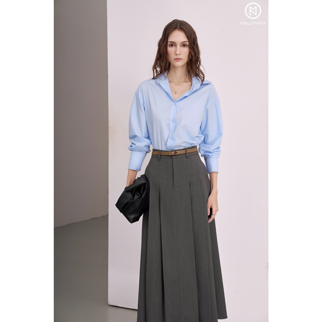 Ảnh Váy xếp ly dáng dài MOLLYNISTA công sở cao cấp thanh lịch nữ tính tôn dáng (không kèm belt) 4