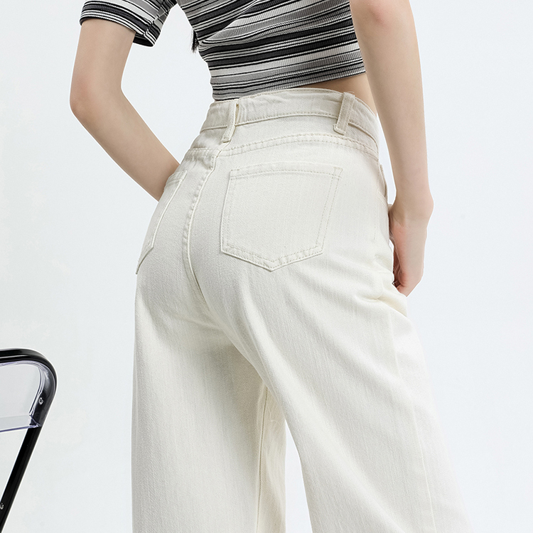 Ảnh Quần jean nữ ống suông đứng trơn kaki trắng THOCA HOUSE thời thượng, sành điệu 3