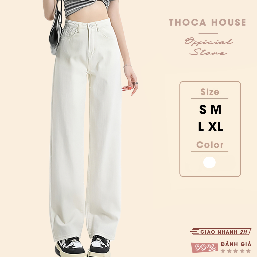 Ảnh Quần jean nữ ống suông đứng trơn kaki trắng THOCA HOUSE thời thượng, sành điệu 1