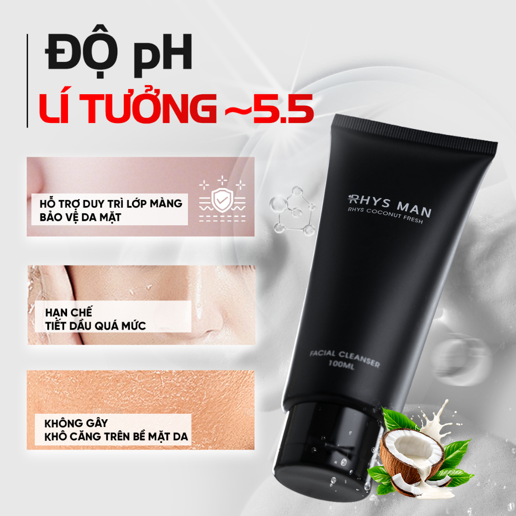 Ảnh Sữa rửa mặt nam RHYS MAN hương dừa thơm mát Rhys Coconut Fresh 100ml 3