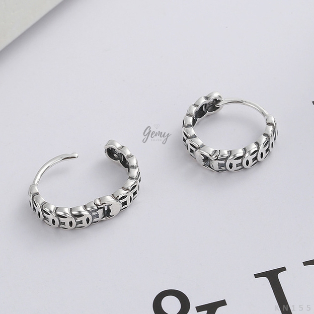 Khuyên tai thanh thẳng nam bạc Thái thiết kế chuỗi kim tiền cực chất (1 chiếc) KN155 | GEMY SILVER