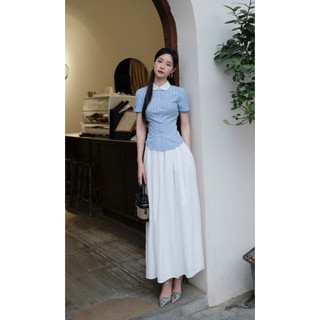 Áo sơ mi caro nữ chất poplin, cổ sen dáng ôm nhẹ tôn dáng nhẹ nhàng thanh lịch - Mio Lady AO008
