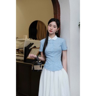 Áo sơ mi caro nữ chất poplin, cổ sen dáng ôm nhẹ tôn dáng nhẹ nhàng thanh lịch - Mio Lady AO008