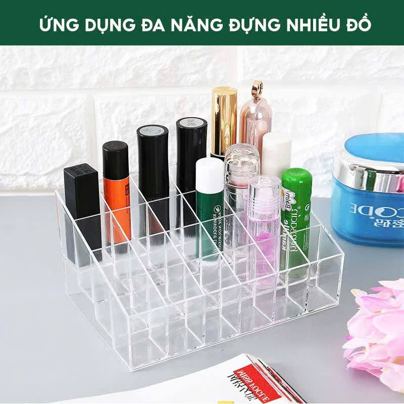 Kệ Đựng Son 24 Ô Trong Suốt,Khay Mika Đựng Mỹ Phẩm Và Cọ Trang Điểm Sang Trọng - KHAY ĐỰNG SON CHẤT LIỆU NHỰA CAO CẤP