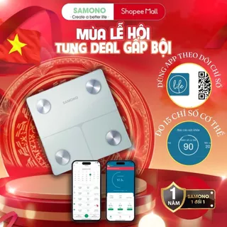 (BH 1 năm) Cân sức khỏe điện tử Samono SW-BS01 màn hình LED, 4 cảm biến, đo 15 chỉ số, kết nối bluetooth, ứng dụng note