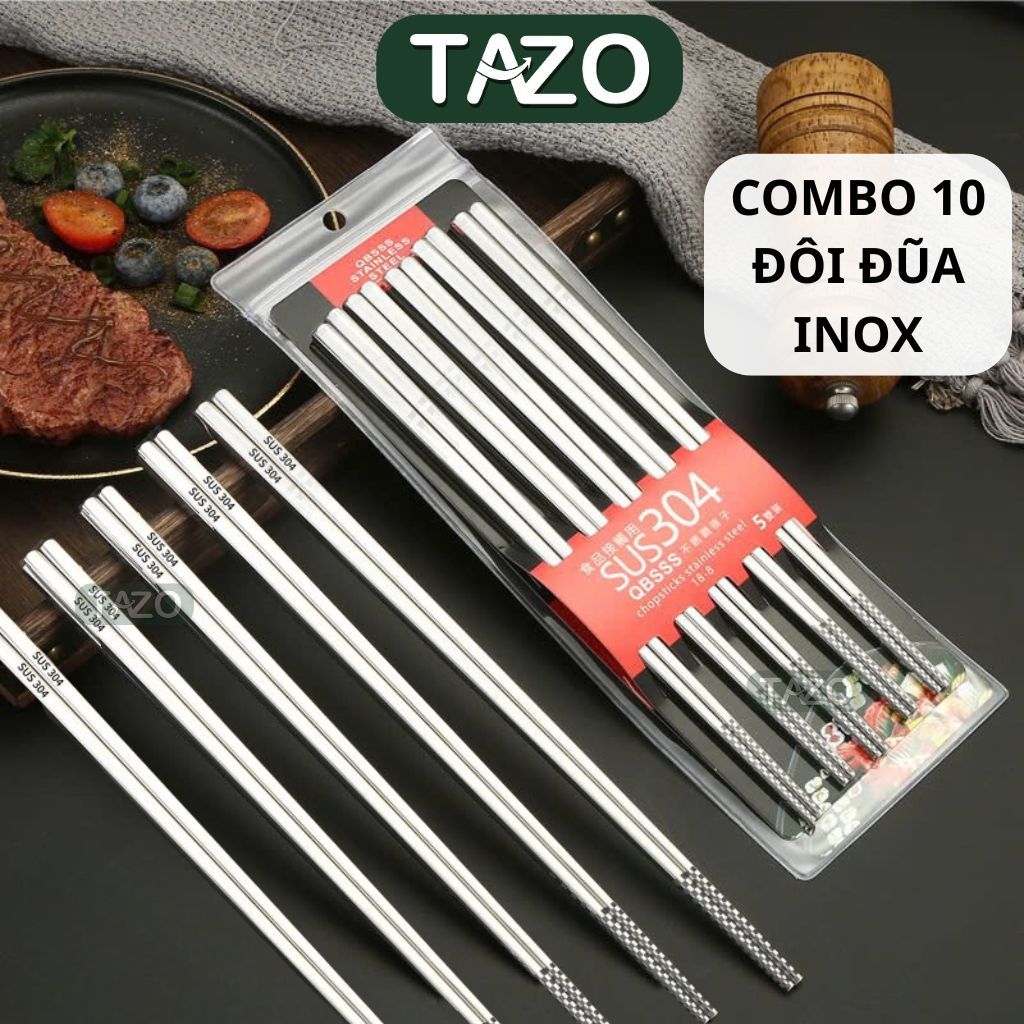 Combo 10 Đôi Đũa Inox 304 Chống Trượt CAO CẤP - Đũa Inox Nấu Ăn Cán ...