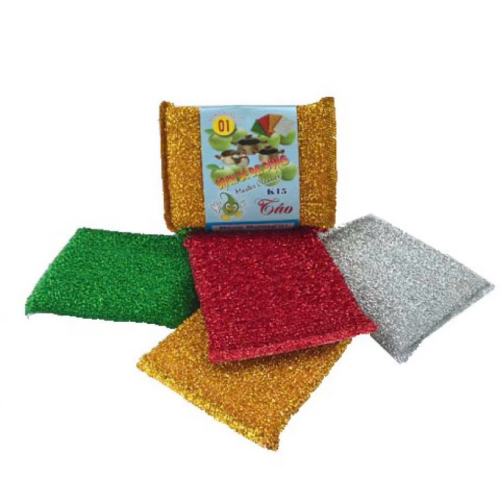 Sỉ bằng lẻ - Set 4 miếng cước rửa chén kim tuyến,cọ xoong kim tuyến hình chữ nhật