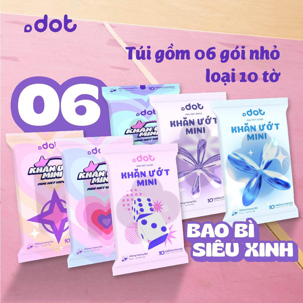 Ảnh Lốc 6 gói khăn ướt mini Dot 10 tờ không mùi, khăn giấy ướt nhỏ gọn tiện lợi 4