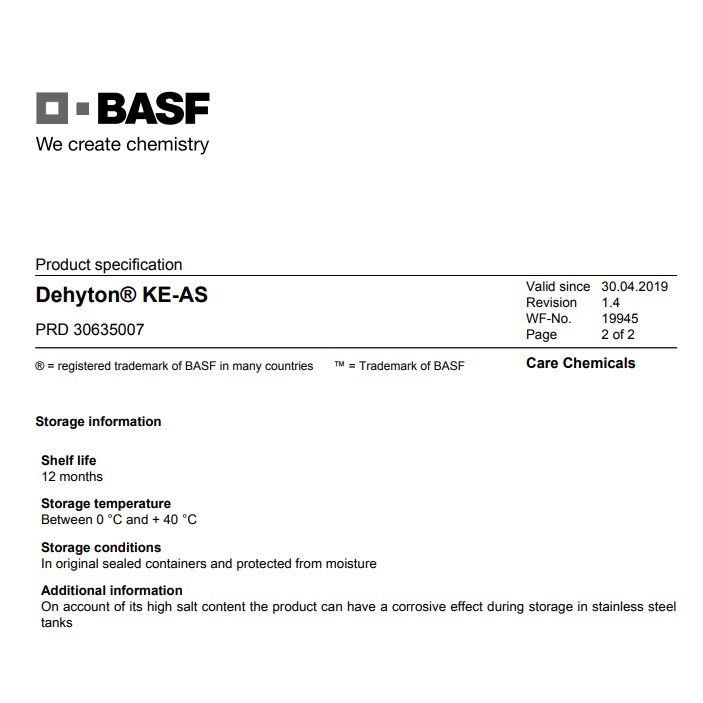 Nguyên liệu Dehytol KE-AS / CAB (INCI: Cocamidopropyl Betaine) hàng BASF