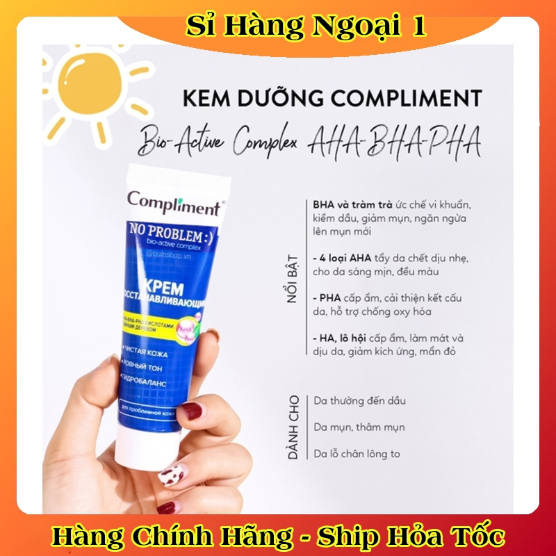 [CHÍNH HÃNG] Kem dưỡng Compliment No Problem AHA - BHA - PHA phục hồi, tái tạo da dầu mụn 50ml của Nga