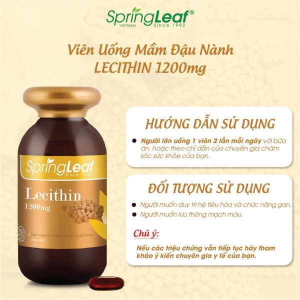 Viên uống SPRINGLEAF Lecithin 1200mg hỗ trợ giảm cholesterol chai 200 viên