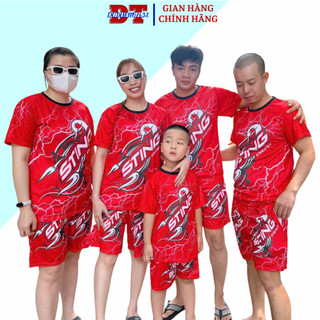Sét đồ bộ nam nữ nguyên bộ STING ĐỎ TÀI LỘC gồm áo thun và quần short thể thao KL2