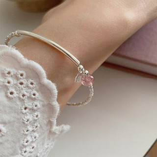Vòng Tay Bạc Charm Lucky Lắc Tay Bạc S925 PJN May Mắn Điểm Thạch Anh Dâu Hồng Phong Thủy Dành Cho Nữ VT07