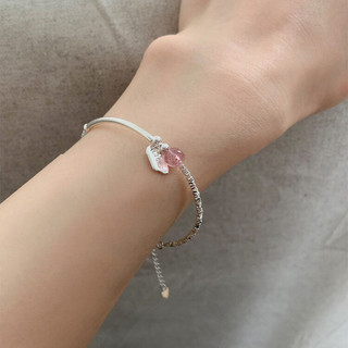 Vòng Tay Bạc Charm Lucky Lắc Tay Bạc S925 PJN May Mắn Điểm Thạch Anh Dâu Hồng Phong Thủy Dành Cho Nữ VT07