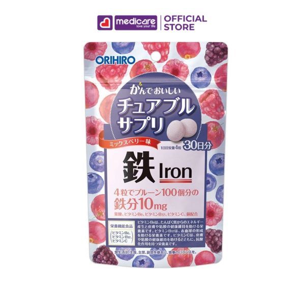Viên nhai ORIHIRO bổ sung sắt và acid folic gói 120 viên