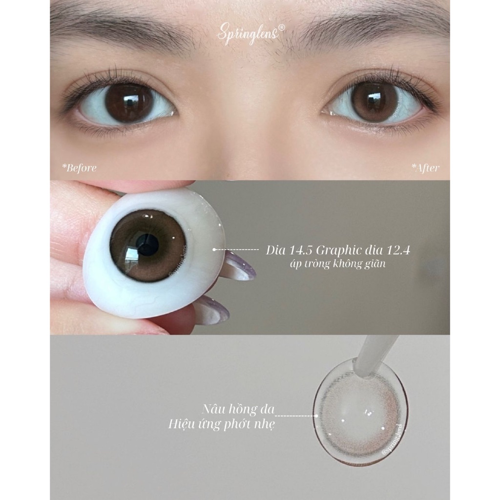 Kính áp tròng tự nhiên Omi Brown nâu hồng da không giãn SIlicone Hydrogel 1 tháng | Spring Lens
