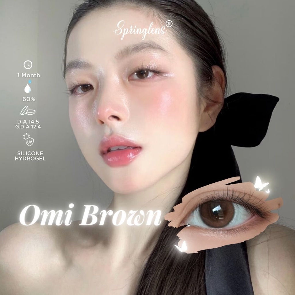 Kính áp tròng tự nhiên Omi Brown nâu hồng da không giãn SIlicone Hydrogel 1 tháng | Spring Lens