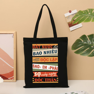 Túi tote, Túi vải bố canvas cotton Đất nước độc lập em độc thân đeo vai thời trang đựng vừa A4 - tot2022