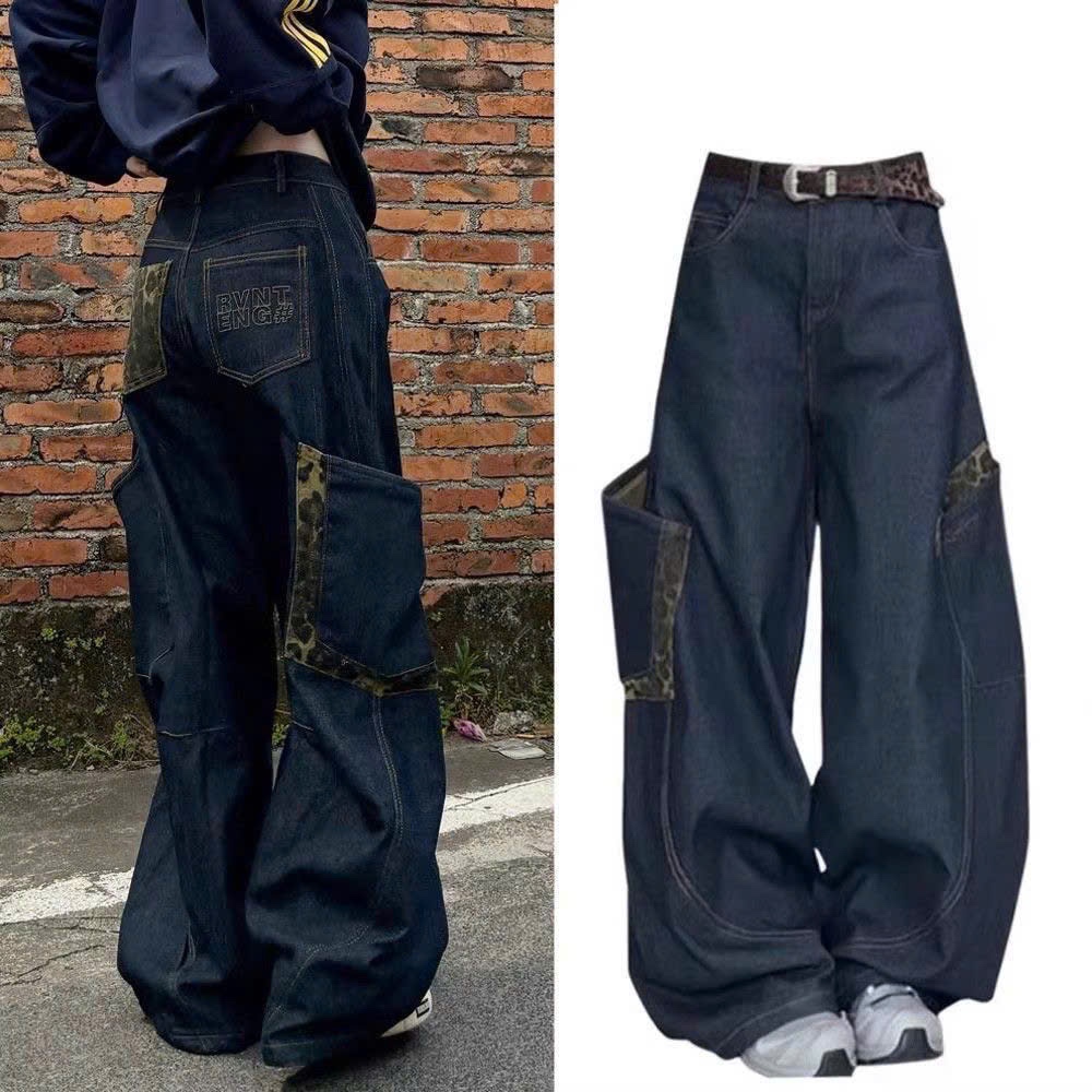 Quần Jeans Xanh Unisex Ống Rộng Phong Cách Thời Trang Hàn Quốc Rằn Ri ...