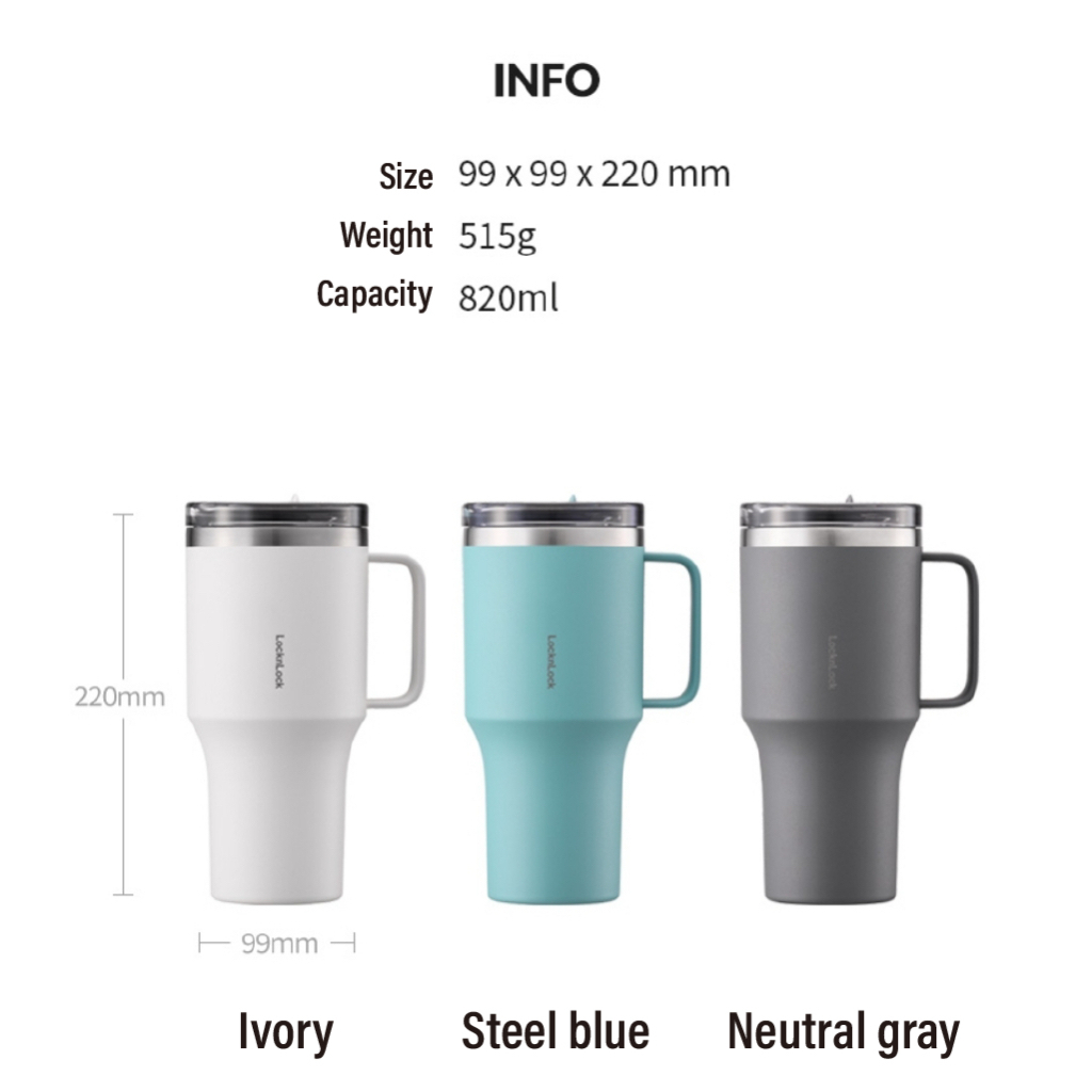 Ly giữ nhiệt LocknLock Metro King Tumbler dung tích 820ml  LHC4326 - có quai cầm, nắp trượt - K-MALL