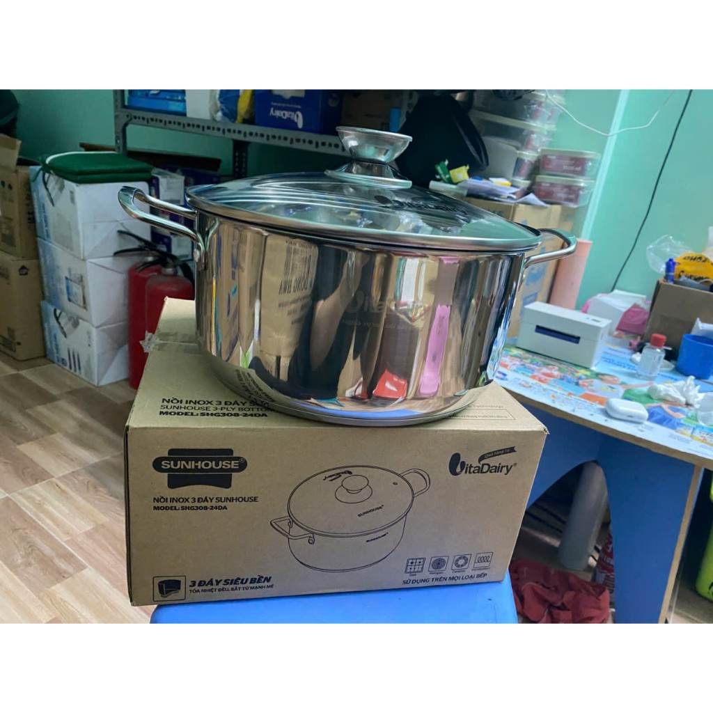 NỒI INOX 3 ĐÁY SUNHOUSE SHG308-24DA 24CM QUÀ TẶNG SỮA VITADAILY | BigBuy360 - bigbuy360.vn