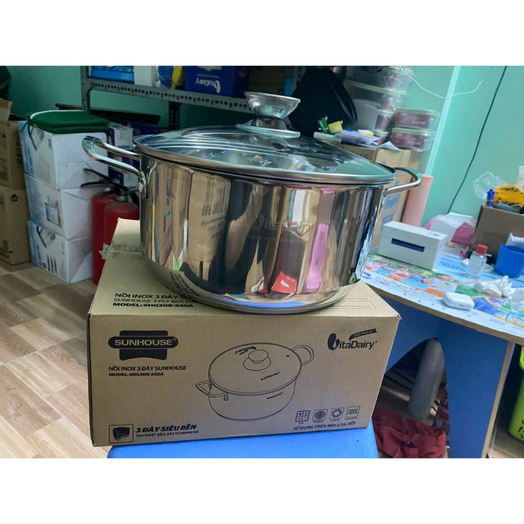 NỒI INOX 3 ĐÁY SUNHOUSE SHG308-24DA 24CM QUÀ TẶNG SỮA VITADAILY | BigBuy360 - bigbuy360.vn