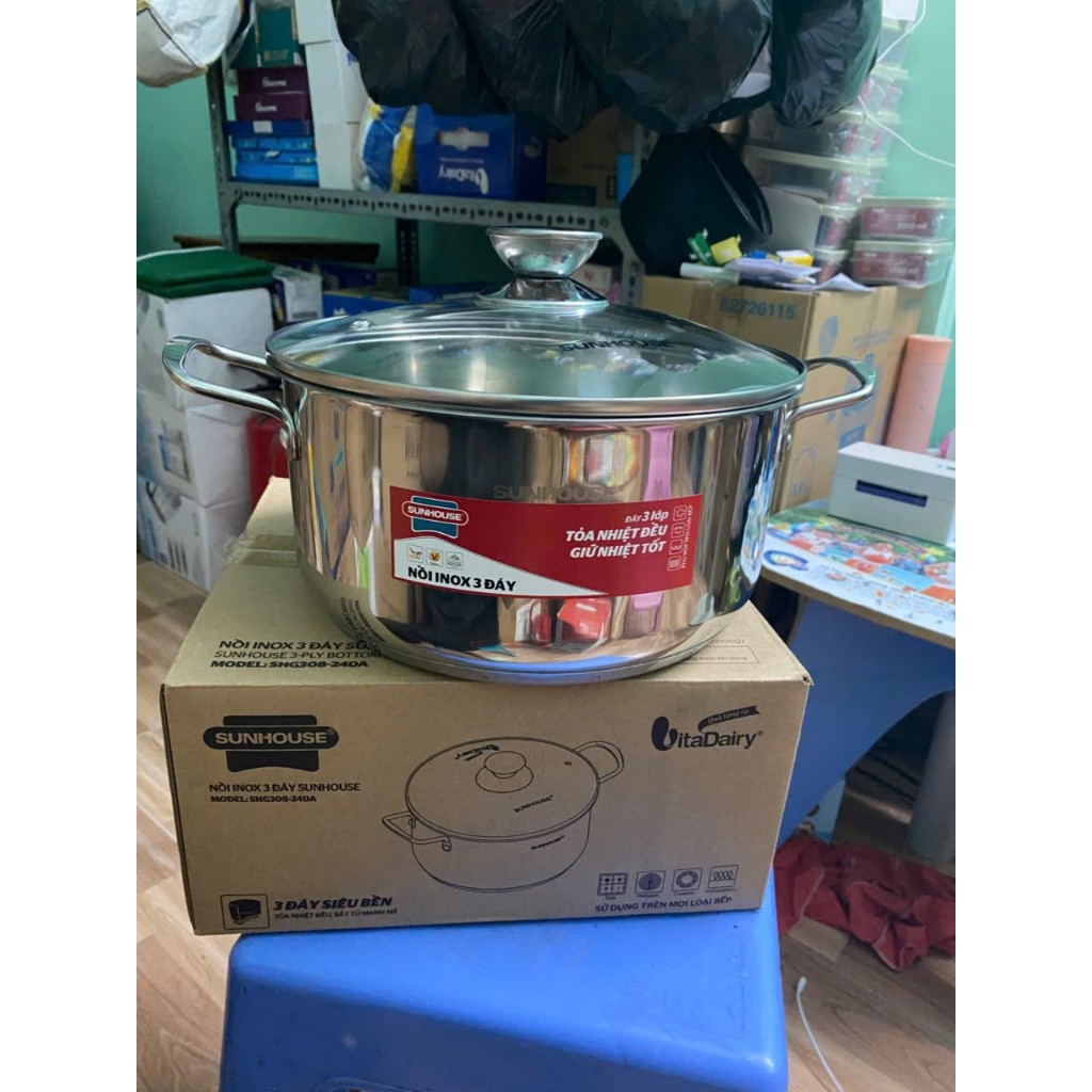 NỒI INOX 3 ĐÁY SUNHOUSE SHG308-24DA 24CM QUÀ TẶNG SỮA VITADAILY | BigBuy360 - bigbuy360.vn