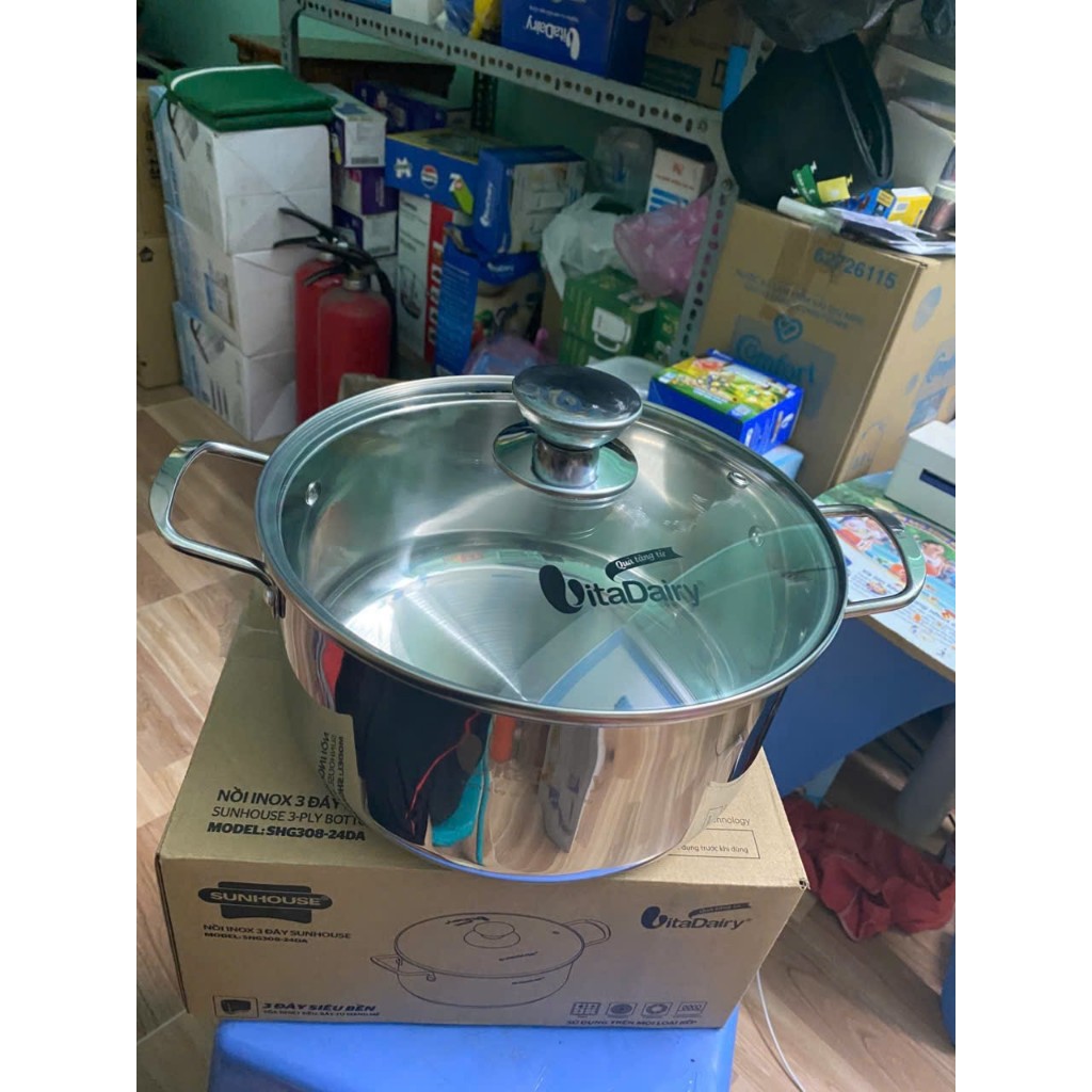 NỒI INOX 3 ĐÁY SUNHOUSE SHG308-24DA 24CM QUÀ TẶNG SỮA VITADAILY | BigBuy360 - bigbuy360.vn