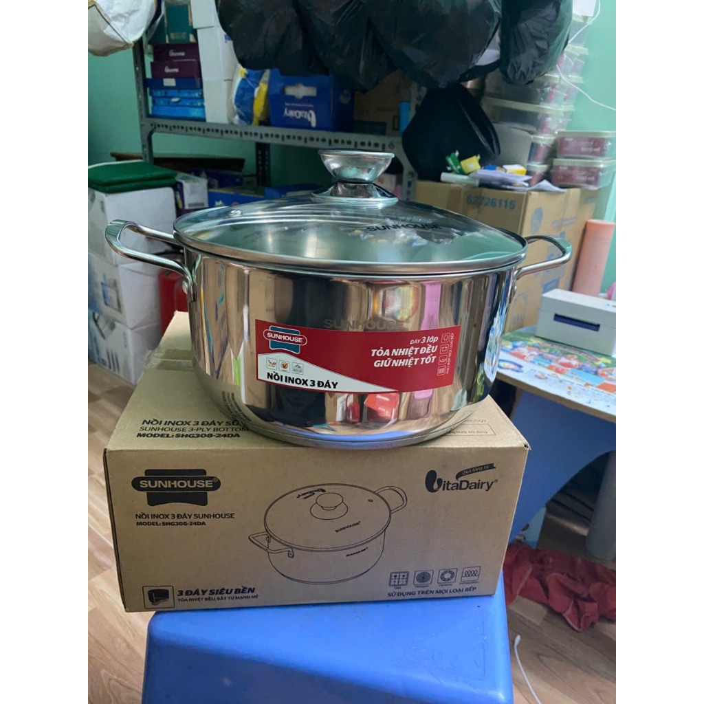 NỒI INOX 3 ĐÁY SUNHOUSE SHG308-24DA 24CM QUÀ TẶNG SỮA VITADAILY