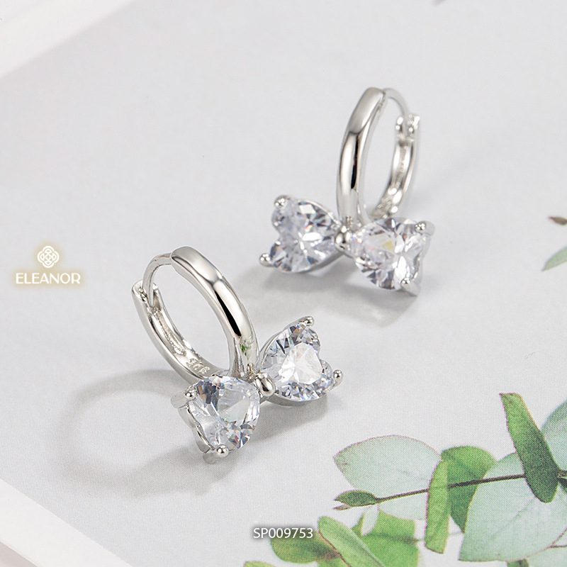 Bông tai nữ chuôi bạc 925 Eleanor Accessories hình nơ đính đá phụ kiện trang sức khuyên tai 9753