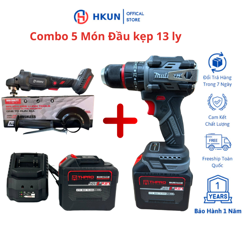 Combo Máy Cắt Drama 5521B, Máy Khoan Pin 3 Chức Năng 10ly Mulitan Động Cơ Không Chổi Than, Chân Pin Phổ Thông Kèm 2 Pin