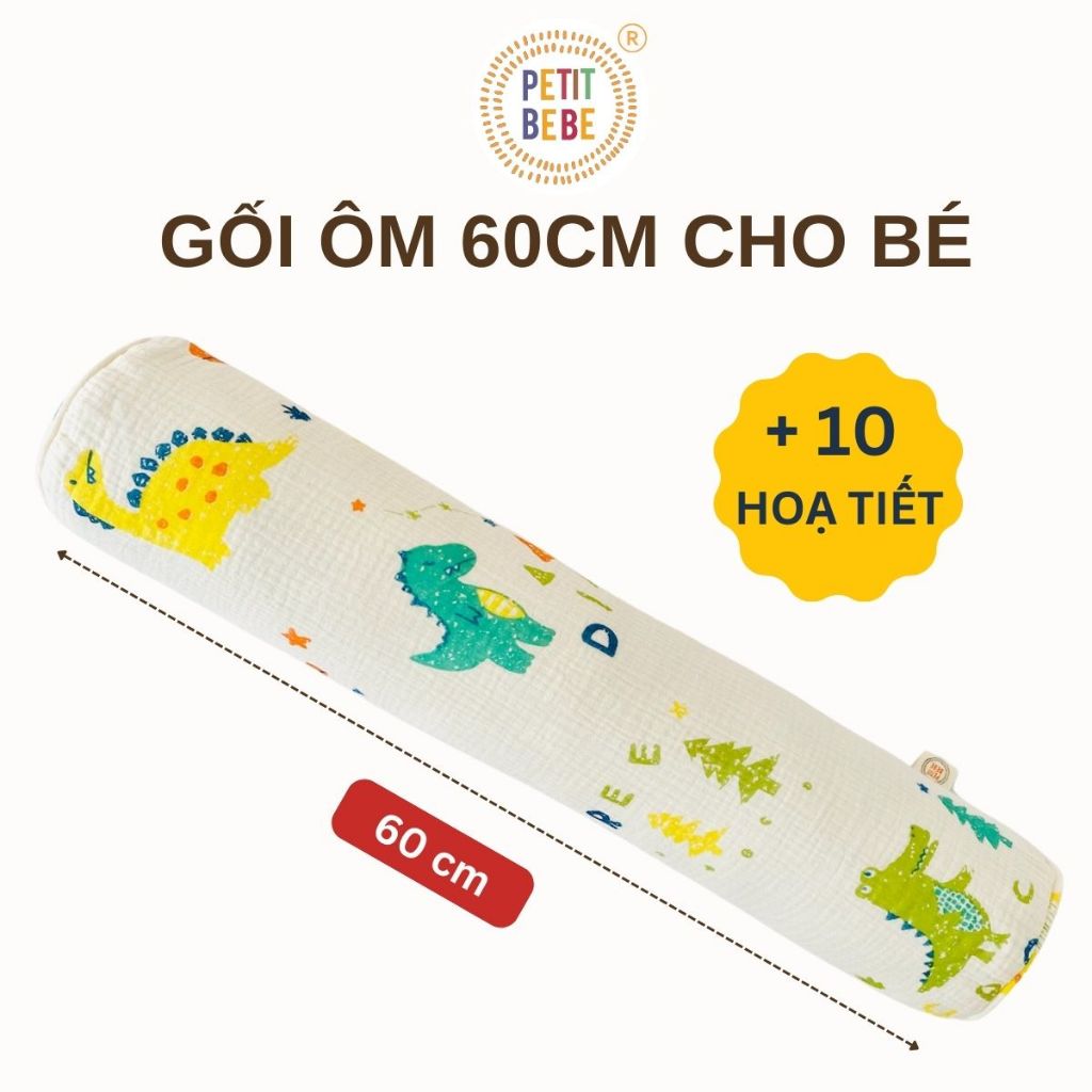 Ảnh Gối ôm dài 60cm cho bé PETIT BEBE muslin thấm hút thoáng khí an toàn họa tiết đáng yêu 1