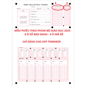 100 Tờ phiếu thi trắc nghiệm THPT2025 Mẫu mới nhất, 8 ô SBD, 4 ô MĐ- Chỉ dành cho app TNMAKER .