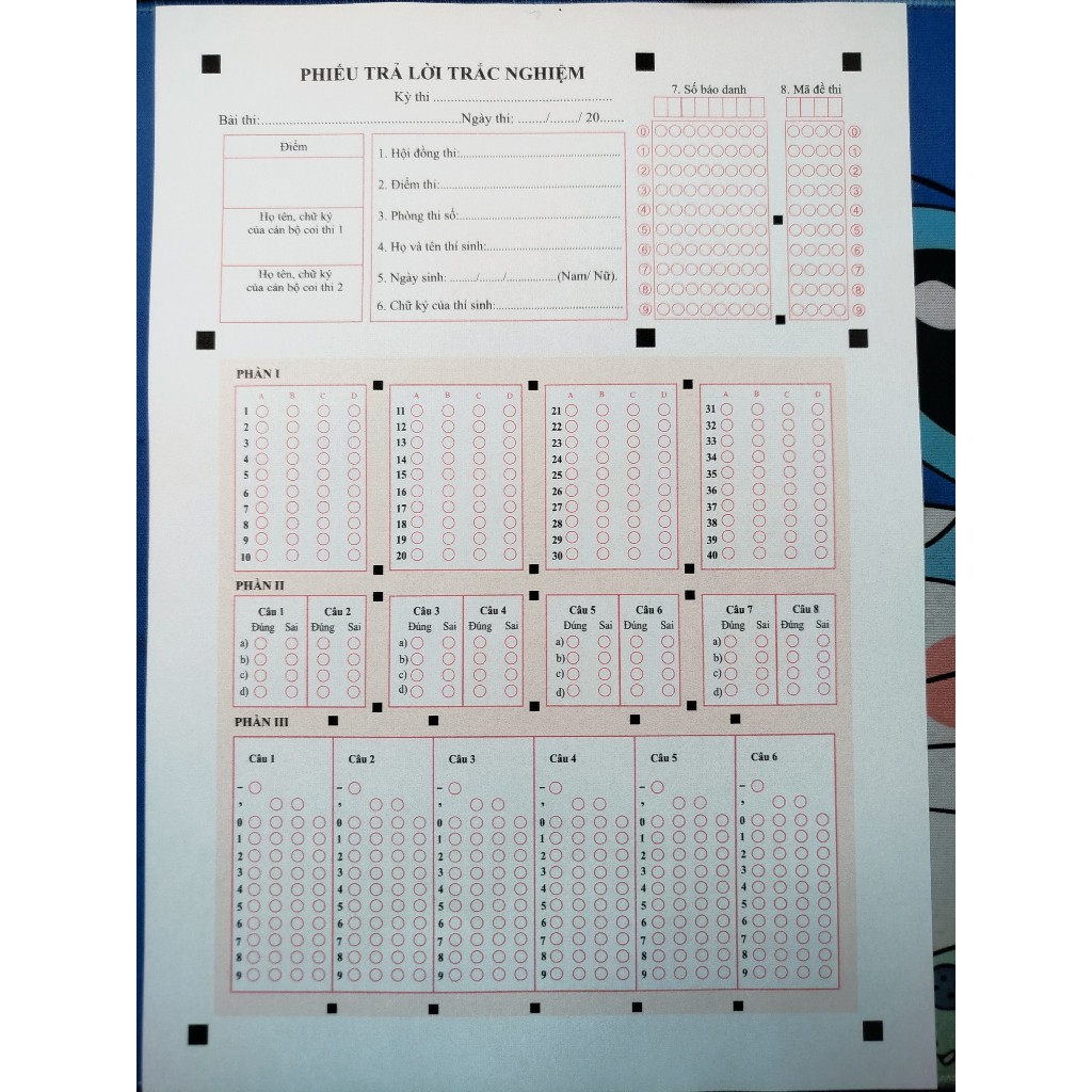 (NEW) 100 Tờ phiếu thi trắc nghiệm THPT2025 Mẫu mới nhất, 8 ô SBD, 4 ô MĐ-  Chỉ dành cho app TNMAKER .