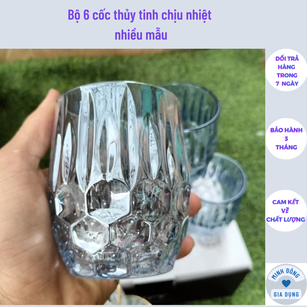 Bộ 6 cốc thủy tinh trắng trơn dáng cao trắng trơn chịu nhiệt tốt có hộp kèm theo