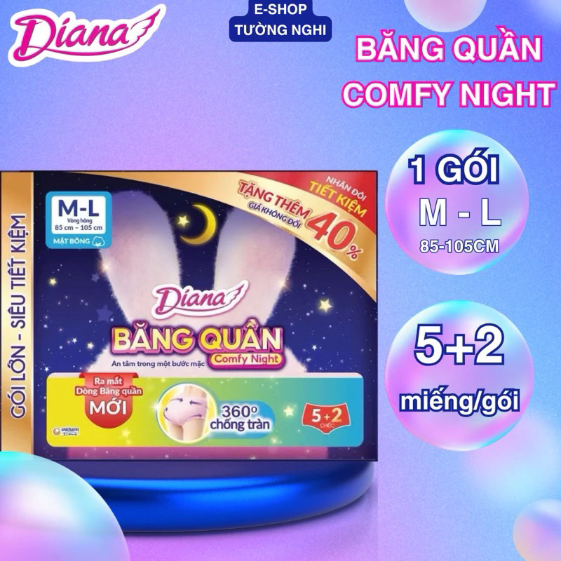 Băng quần Băng Vệ Sinh dạng quần Diana COMFY NIGHT gói 2M / gói 5M