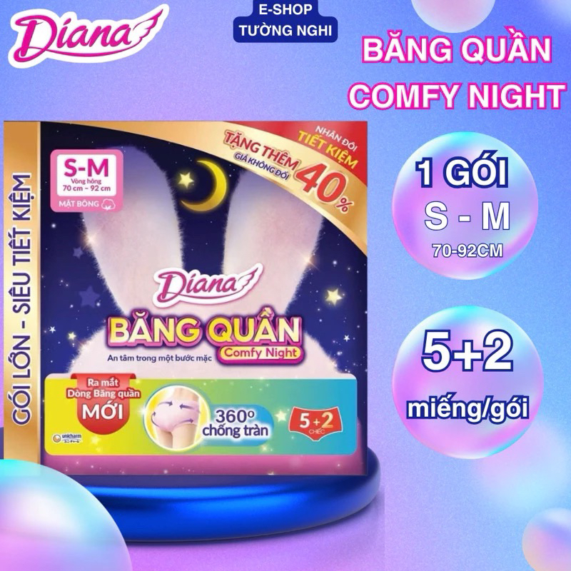 Băng quần Băng Vệ Sinh dạng quần Diana COMFY NIGHT gói 2M / gói 5M