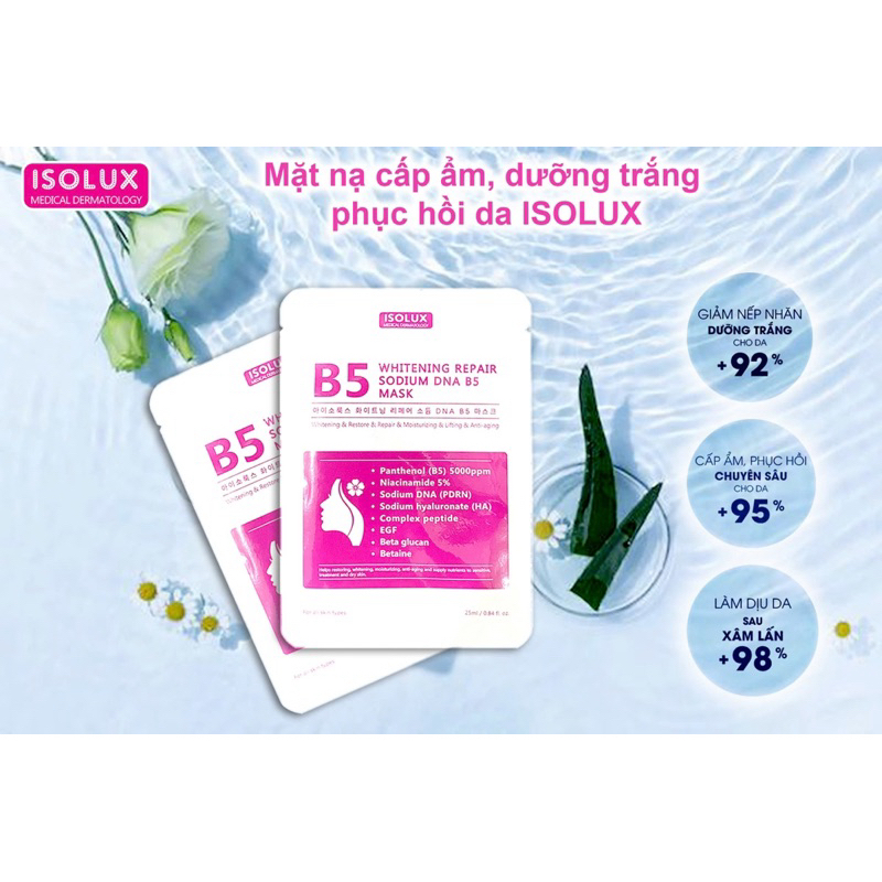 5-10 miếng Mặt nạ Isolux whitening repair sodium DNA B5 mask 25ml hạn 2029 sáng da mờ thâm sạm IS239