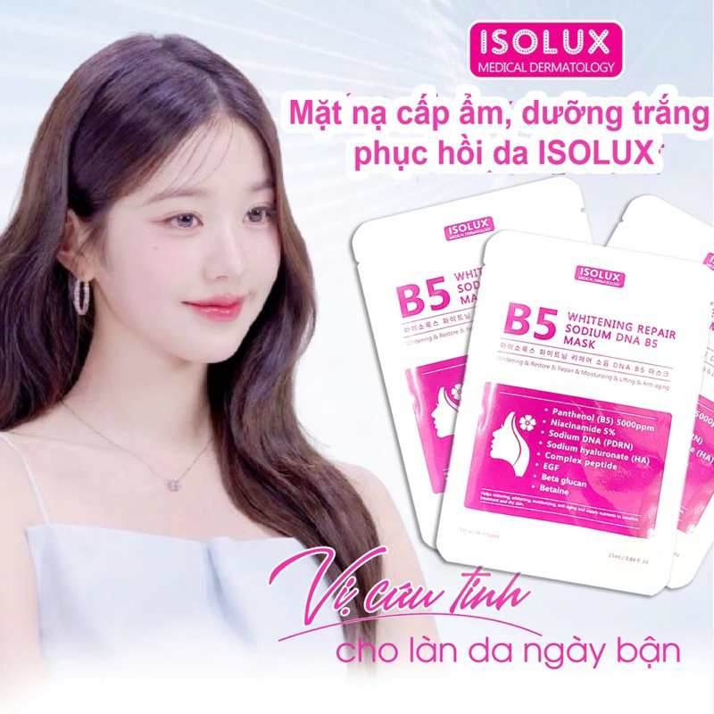 5-10 miếng Mặt nạ Isolux whitening repair sodium DNA B5 mask 25ml hạn 2029 sáng da mờ thâm sạm IS239