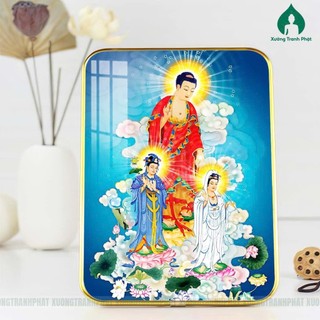 Phật Tây Phương Tam Thánh Tranh Tráng gương siêu bóng để bàn treo tường