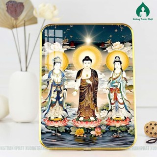 Phật Tây Phương Tam Thánh Tranh Tráng gương siêu bóng để bàn treo tường