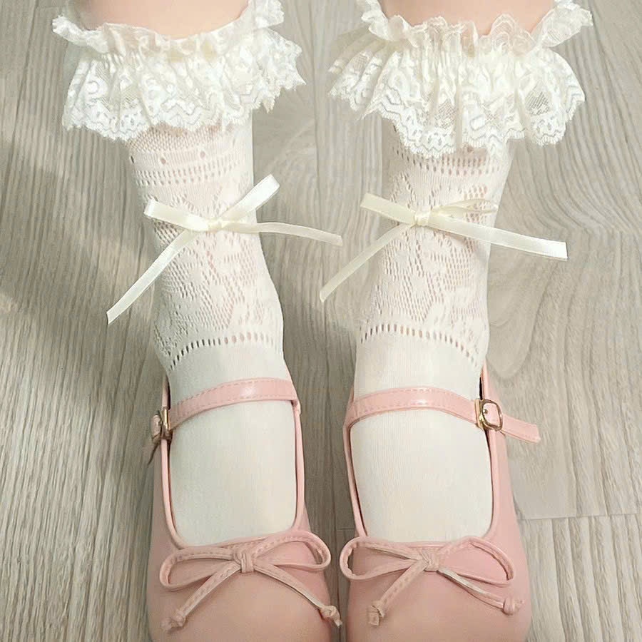 Tất ren cổ thấp phối nơ phong cách công chúa, lolita dễ thương và thanh lịch by Dandal