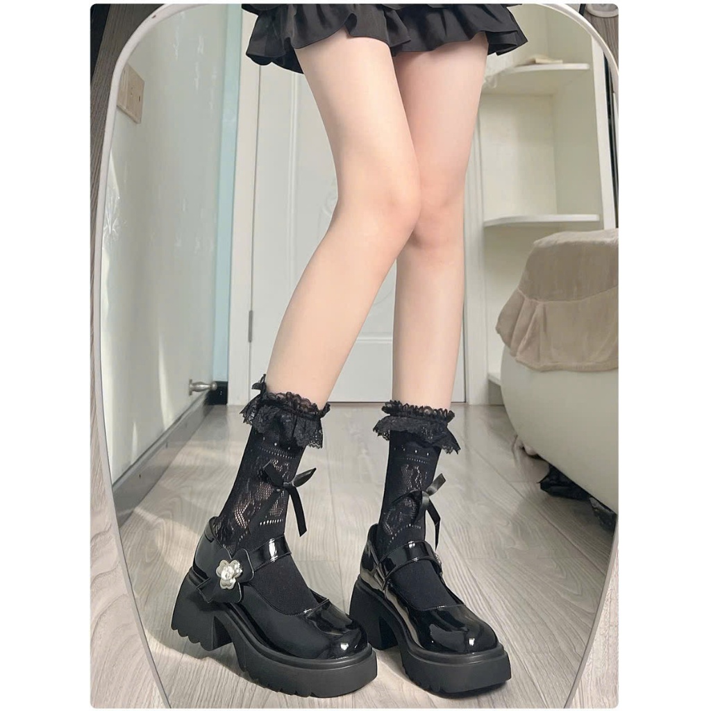 Tất ren cổ thấp phối nơ phong cách công chúa, lolita dễ thương và thanh lịch by Dandal